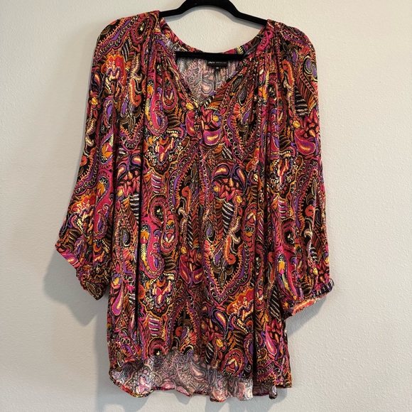 Jones New York Paisley Peasant Blouse Boho V Neck Casual Workwear 3X - Picture 1 of 6